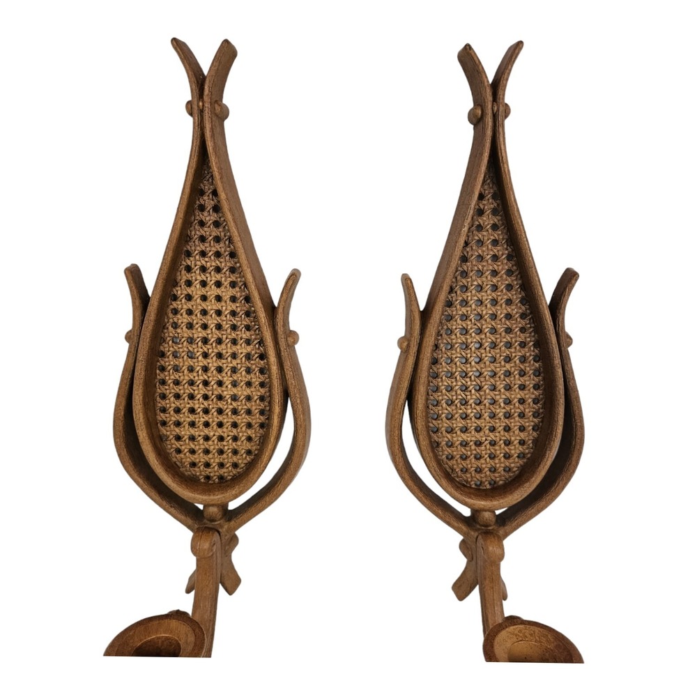 Vintage Homco Rattan Teardrop Candle Sconce Holders w Cups Wall Mount Boho - Picture 9 of 11